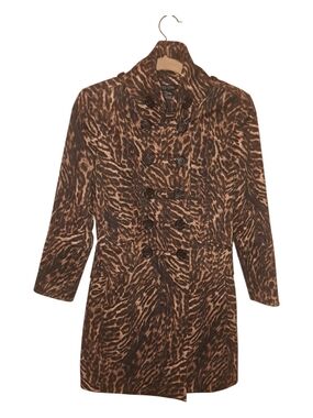 Etcetera Brown and Black Animal-Print Double-Breasted Pea Coat Size 0